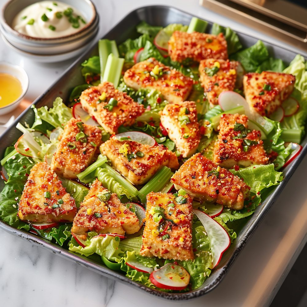 Tofu croustillant au four salade de légumes frais
